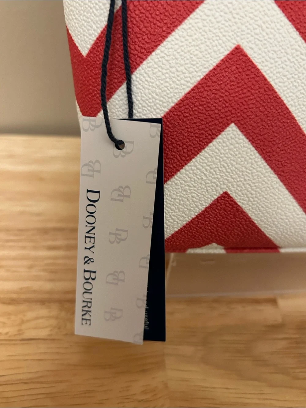 Dooney & Bourke Red and White Chevron Pouch with Tan Trim